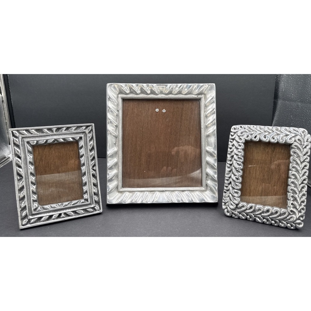 Vintage Silver Tone Picture Frames Lot 3 Ornate Metal Easel Back Tabletop